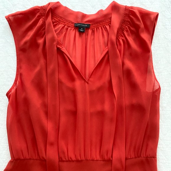 Ann Taylor Chiffon Georgette Orange Midi Dress Size 4 - Picture 4 of 16